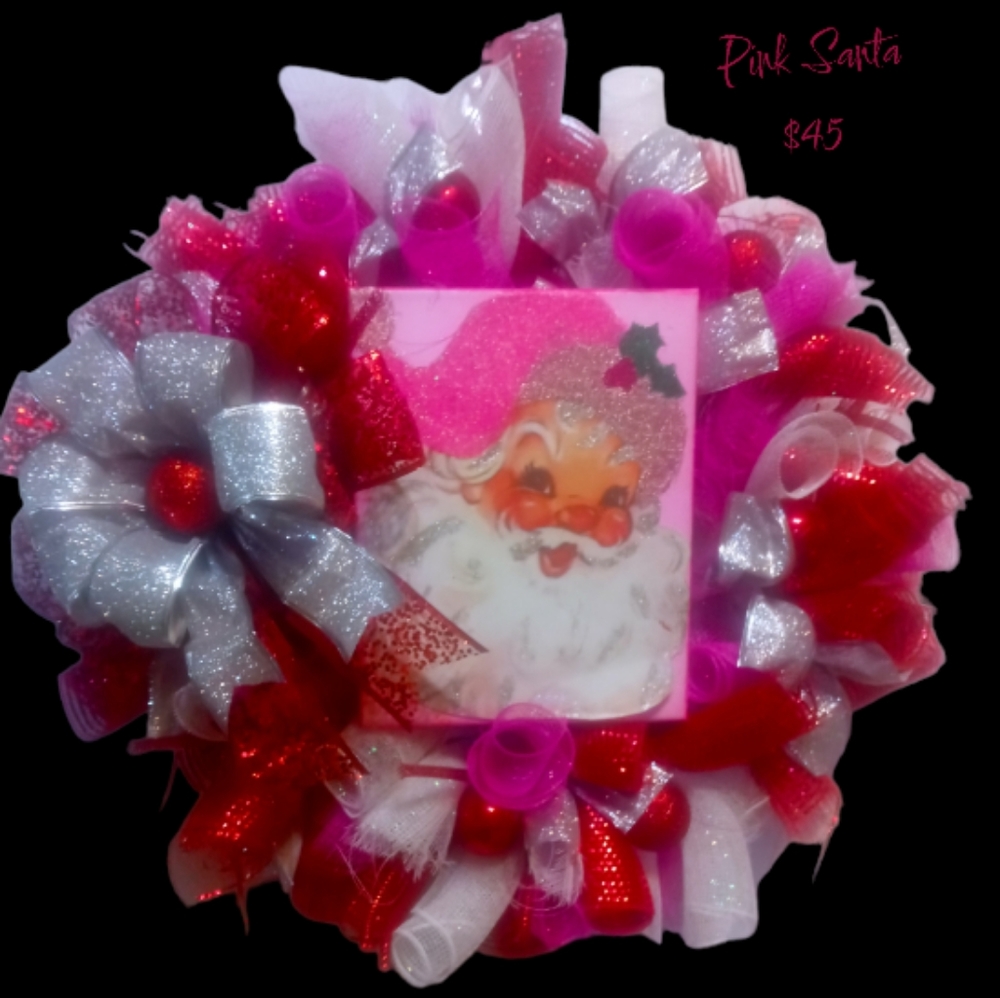 Pink santa christmas wreath